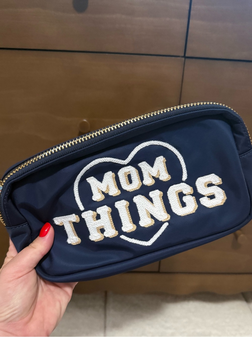 Stoney Clover Lane Navy 'Mom Things' Cosmetic Pouch with Gold Trim